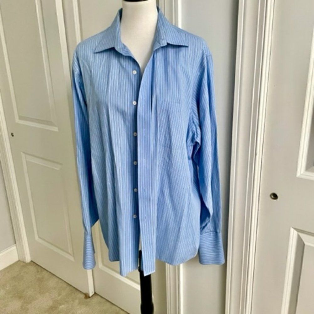 Van Heusen Men's Blue White Gray Long Sleeve Button Down 17 34/35 (XL)